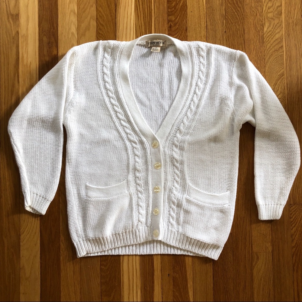 Vintage White Cable Knit Cardigan Sweater